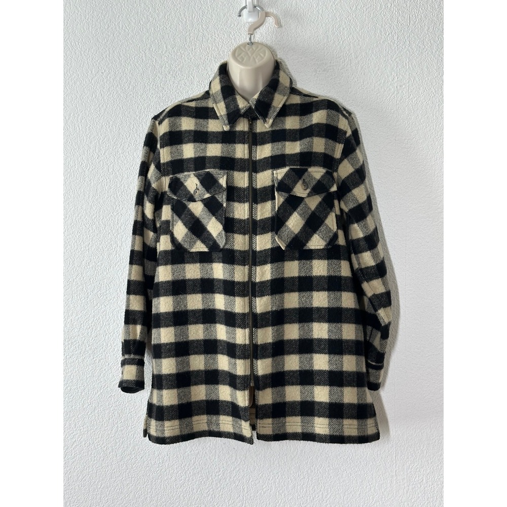 Vtg.Limited America Wool Mohair Blend Plaid Zip Shirt Jacket Black Cream Small